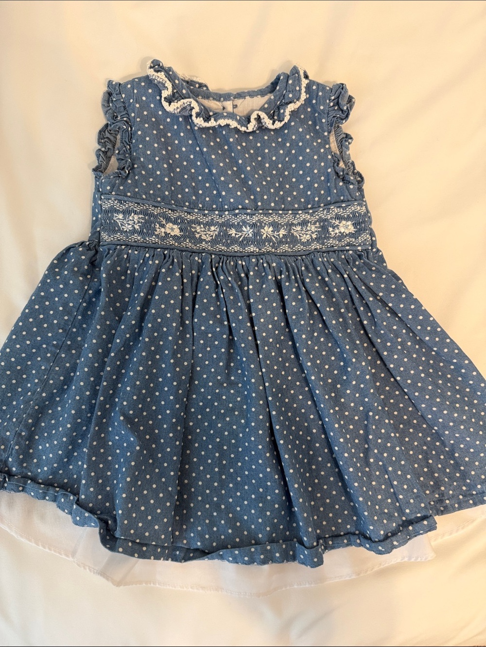 iris & ivy Blue Polka Dot Ruffle Dress